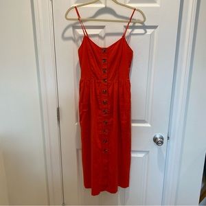 American Eagle Orange Button Front Midi Dress